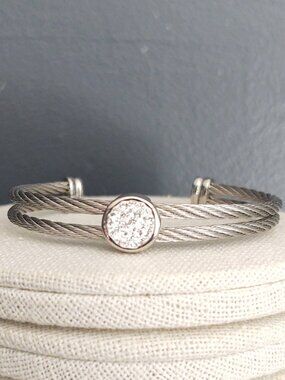 Stainless steel cuff with pave crystal center